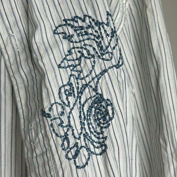 Kenneth Cole Reaction Shirt-‎ Large-embroidered floral button down striped blue - Picture 4 of 7